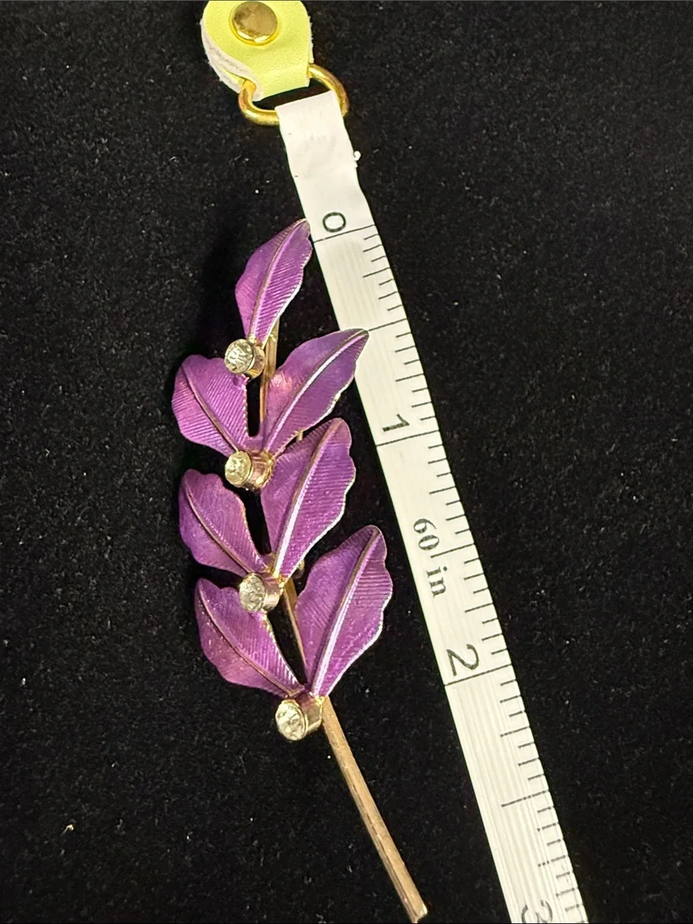 Pink Purple Leaf Brooch with Crystal Accents - Picture 3 of 3